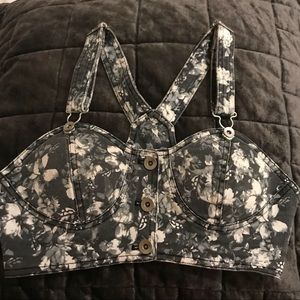 Black and White Floral Overall Crop Top